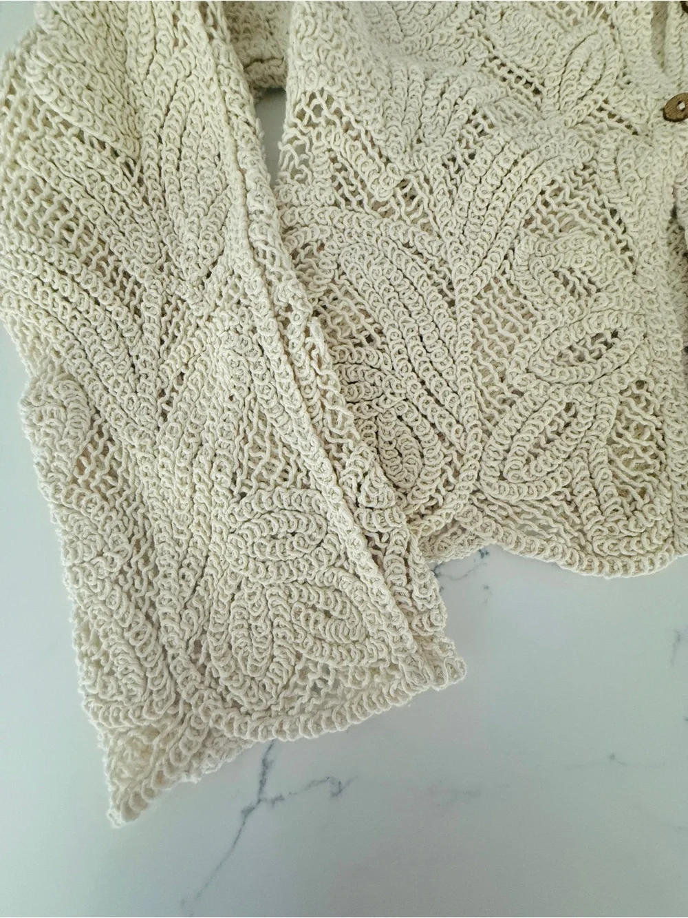 Cream Crochet Button-Front Women's Sweater - Picture 3 of 6